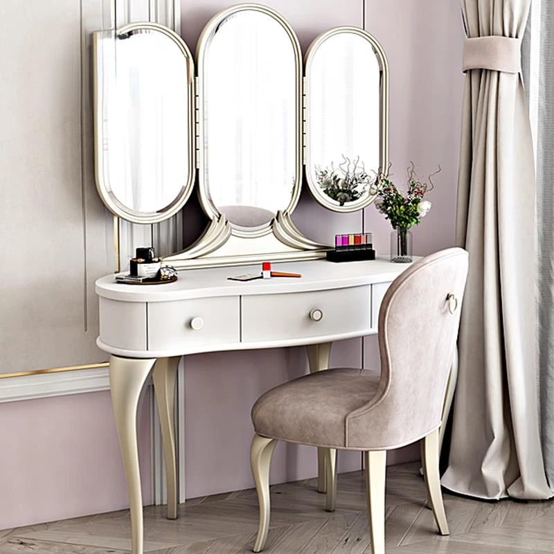 

Bedroom Furniture American Style Wooden Dressing Table With Mirror Makeup Stool Modern High-End Makeup Table Home Furniture