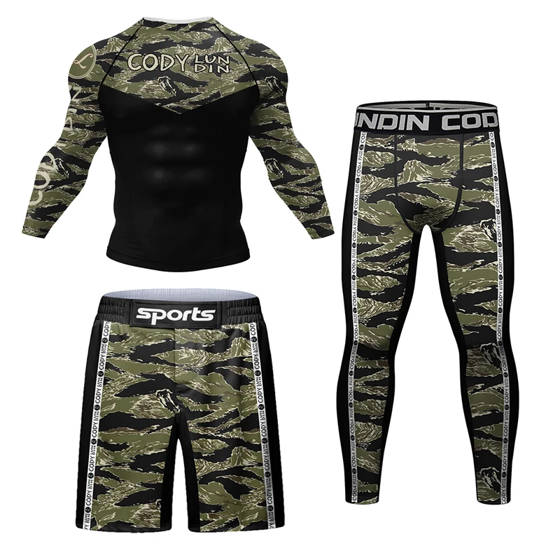 Kickboxing Rashguard Jiu Jitsu MMA T-shirt + Pant Set Men Rash Guard Grappling Bjj Gi Boxing Sportsuits Gym Muay Thai Shorts Suit sports apparel,mens t shirt