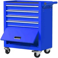 Steel Rolling Tool Box Cabinet Garage 4-Drawer Blue Anti-Rust Storage Organizer Includes Locking System Drawer Liner Soft Close 1