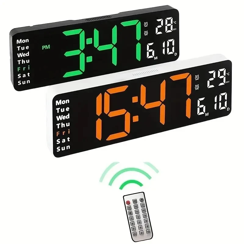 13/16 Inch Led Grote Digitale Wandklok Afstandsbediening Temp Datum Display Helderheid Instelbaar Dual Alarmen Klok Huisdecoratie