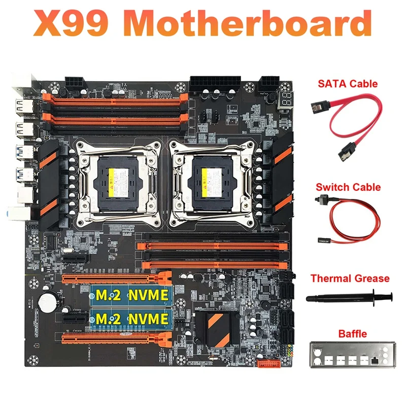 Dual Cpu X99 Pcb Motherboard With Sata Cable+switch Cable+baffle+thermal Grease Ddr4 Lga 2011