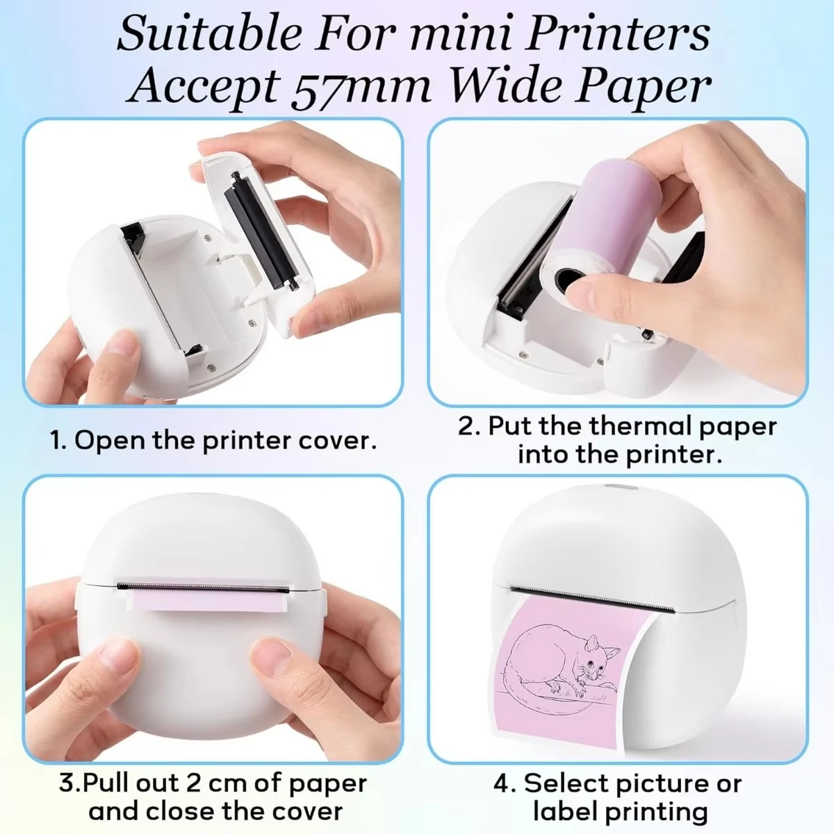 3/6/9/12롤 57x30mm 어린이 카메라 리필 롤: 노란색/파란색/분홍색 BPA 프리 감열지