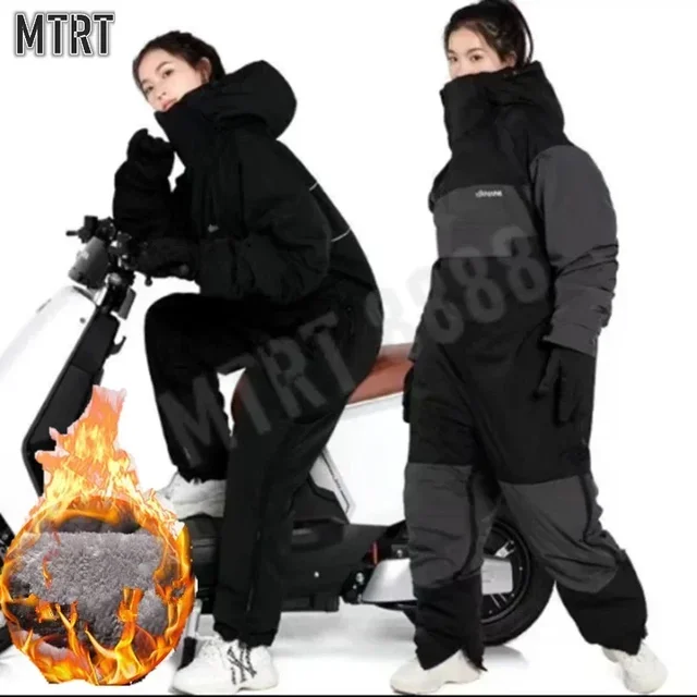 Electric Motorcycle Windproof Plus Velvet Thickened Double-sided Waterproof Snowmobile Jacket Winter Warm Suit for Men Women