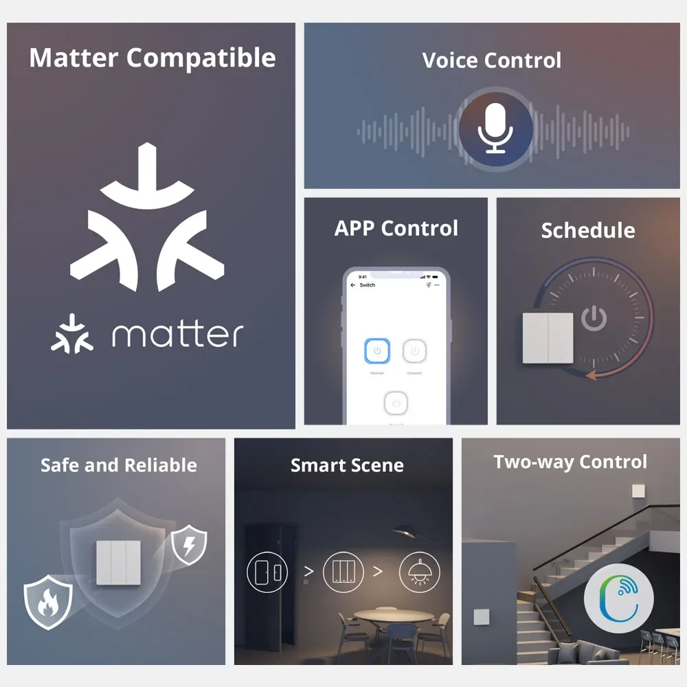 M5 Matter SwitchMan WiFi Wall Switch Push Button Switch 1/2/3Gang Two-Way Remote