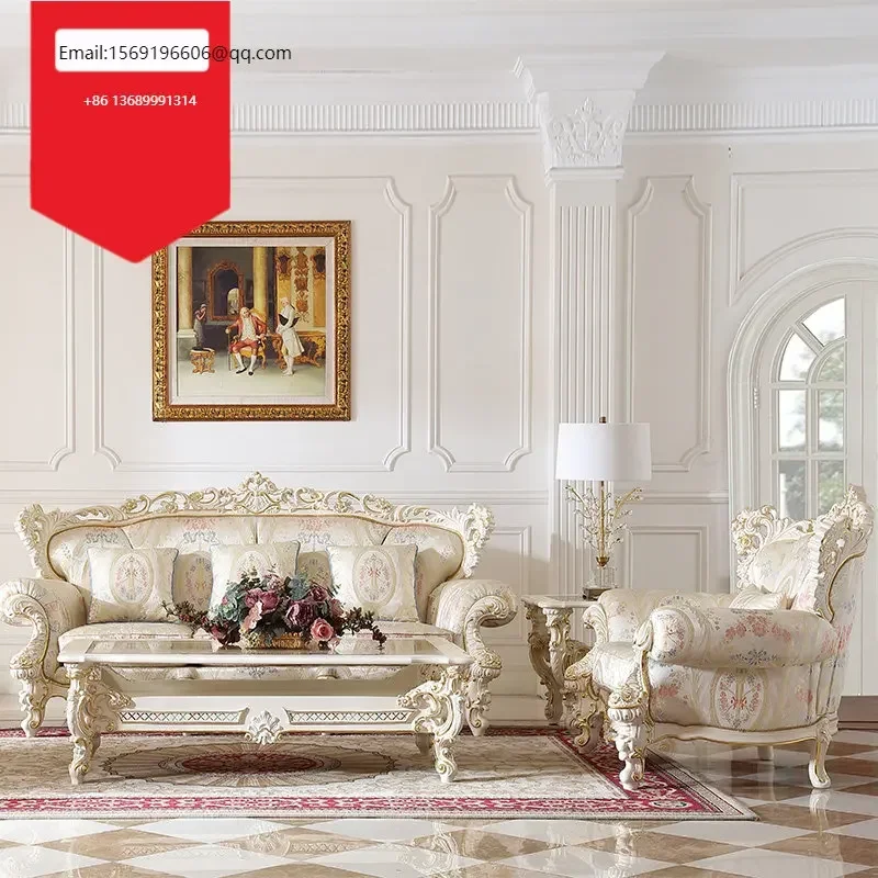

Court French furniture solid wood gold foil cloth sofa European luxury living room 123 combination decoration P2