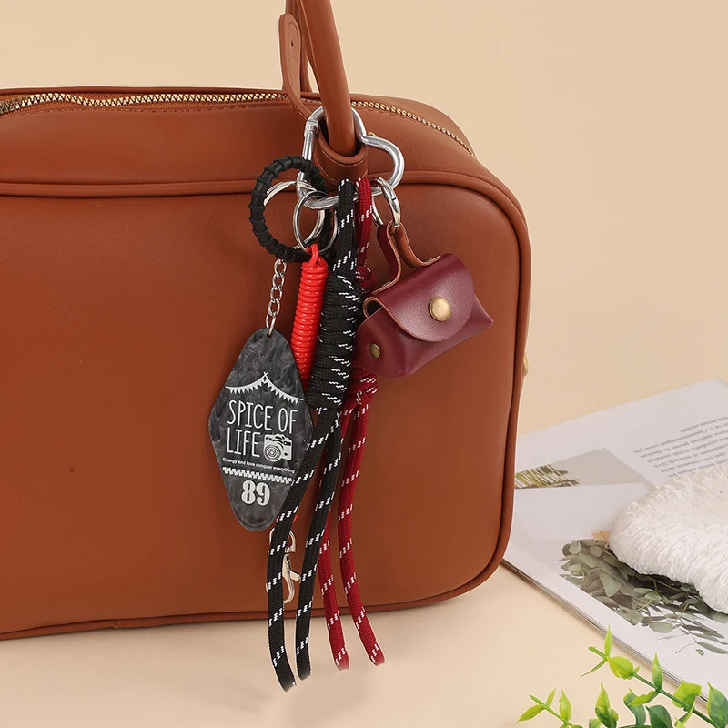 New Trend PU Leather Little Bag Pendant Keychain Exquisite Woven rope Luggage Hanging Piece Accessories Gift