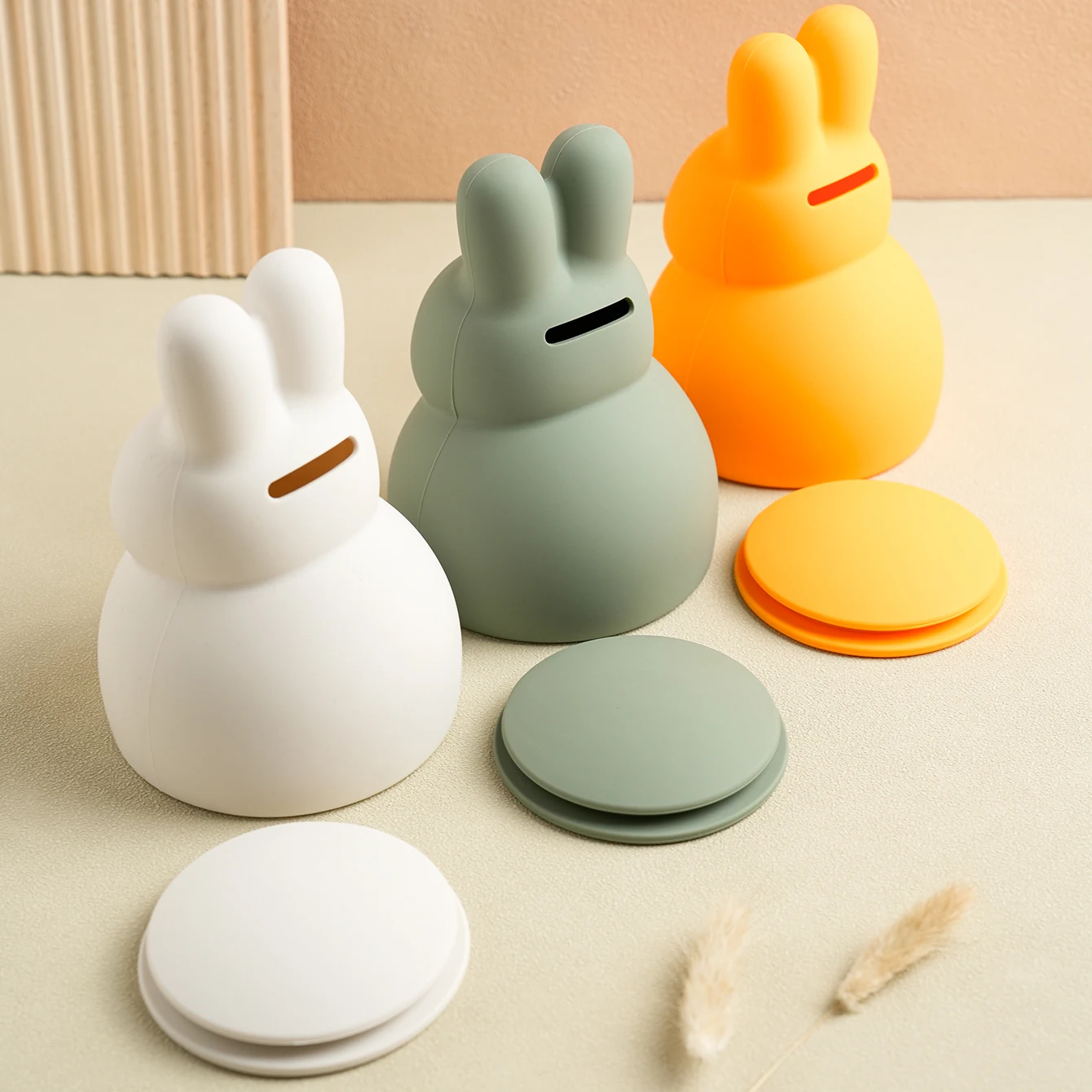 1PCS Silicone Baby Piggy Bank Cute Rabbit Shape Baby Products Solid Color Coin Bank Practical Gifts For Boys And Girls