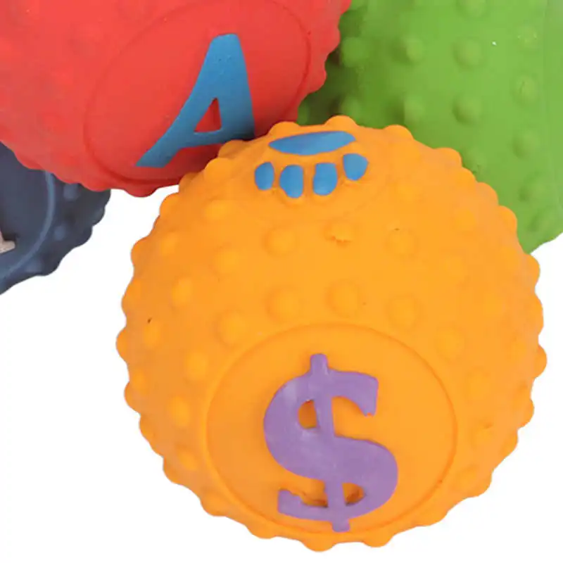 4pcs Dog Chewing Toy Latex Dog Ball Toy Squeaky Interactive Soft Puppy Chewing Fetching Toy with Fun Pattern 6