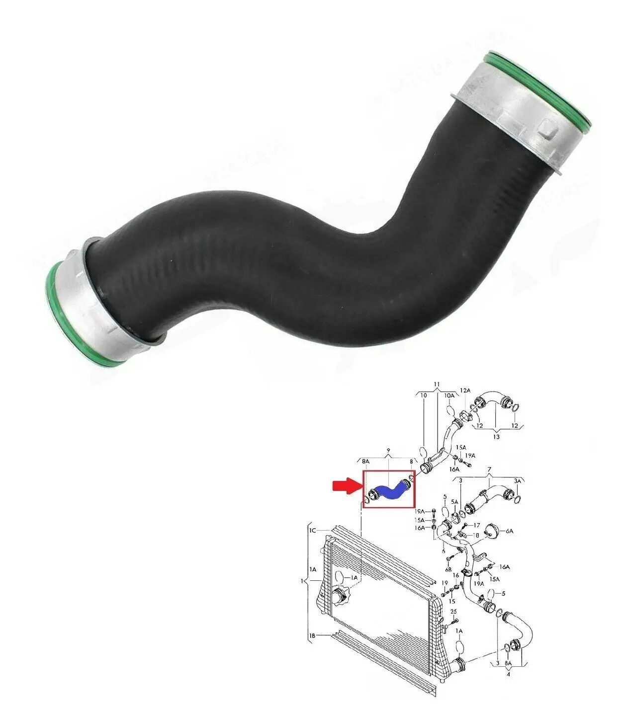 Intercooler Turbo Tubo Per Vw Caddy Golf Mk5 Jetta Touran Octavia 1.9 Tdi