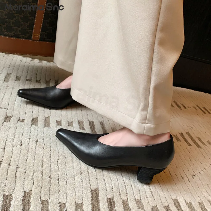 

Туфли-лодочки женские из натуральной кожи, мягкая кожа, низкий квадратный носок, высокий толстый каблук, удобная ретро Обувь