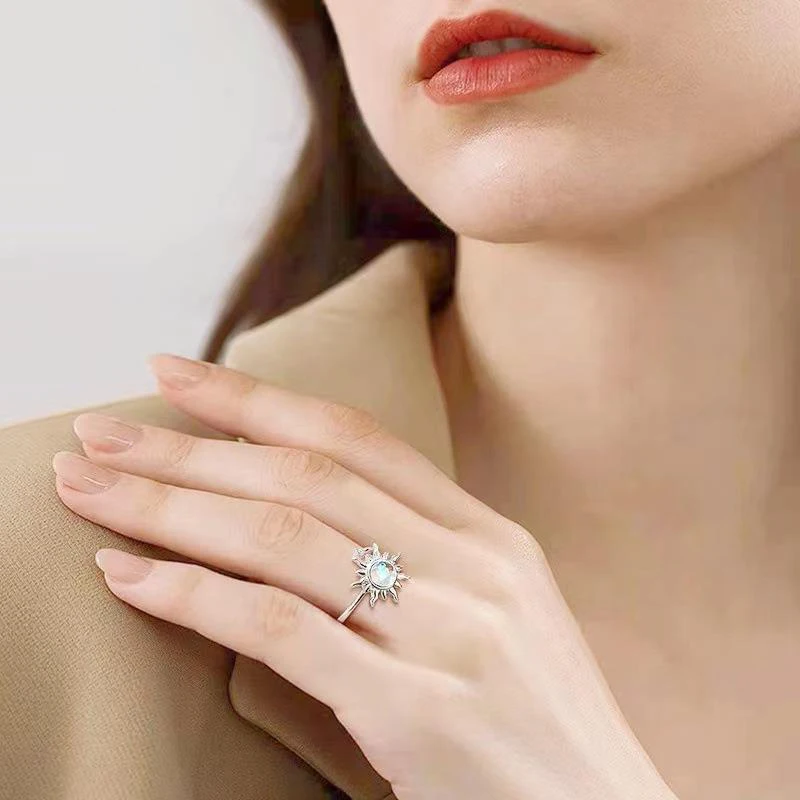 1PC Rotatable Sun Rings For Women Anti Stress Anxiety Fidget Sunflower Sun Star Ring Party Aesthetic Jewelry Gift finger ring fidget spinner ring