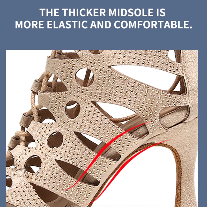 Ladies Lace Up Dance Boots for Girls Rhinestone Modern Jazz Dancing Shoes Woman Open Toe High Heel Booties for Girls 7.5cm-11cm