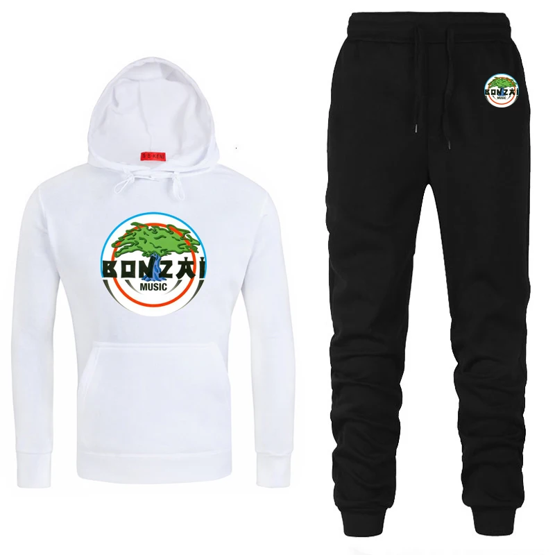 College Bonzai Records Men's Hoodies and Pants Casual Hoodies Men's Sports Set Smile High Quality Sports Jogging 2-piece Set 4