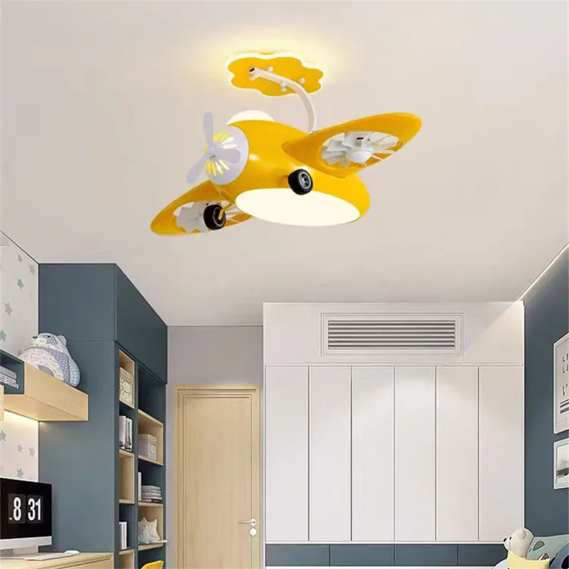 Airplane Ceiling fan with Lamp Creative Electric Fan Bedroom Lighting Eye Protection girl room decor cute pink lamp with fan