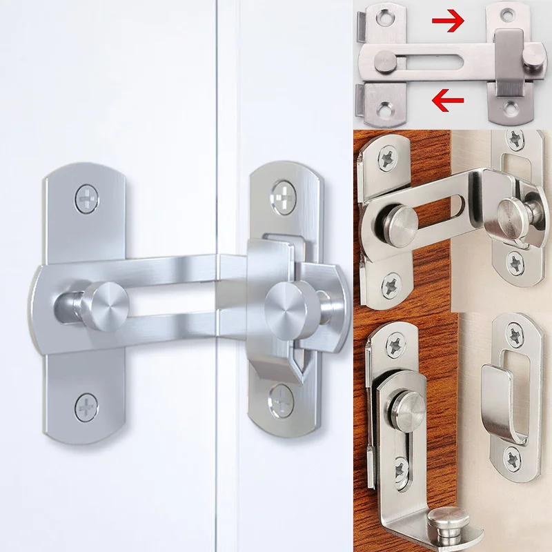 Stainless Steel Door Latch Bolts 90/180 Degree Sliding Barn Door Thickened Safety Buckle Window Cabinet Locks with Screws hooks