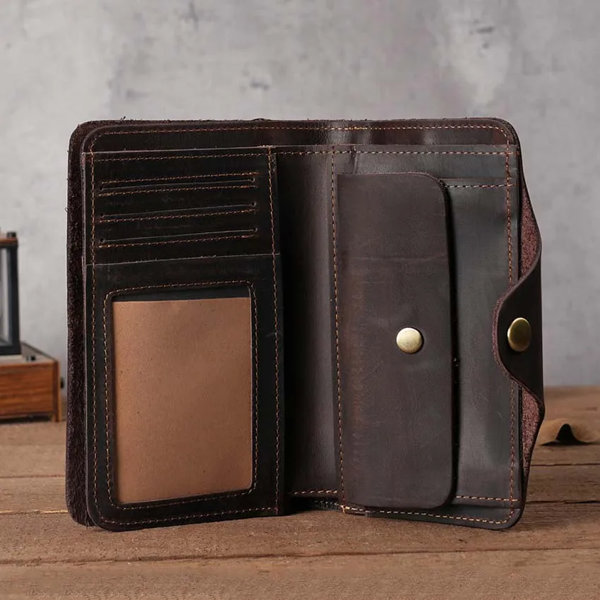 Vintage Leather Men's Wallet Long Billfold Wallet with Hasp 100% Genuine Leather Wallet for Men Drop Shipping 3