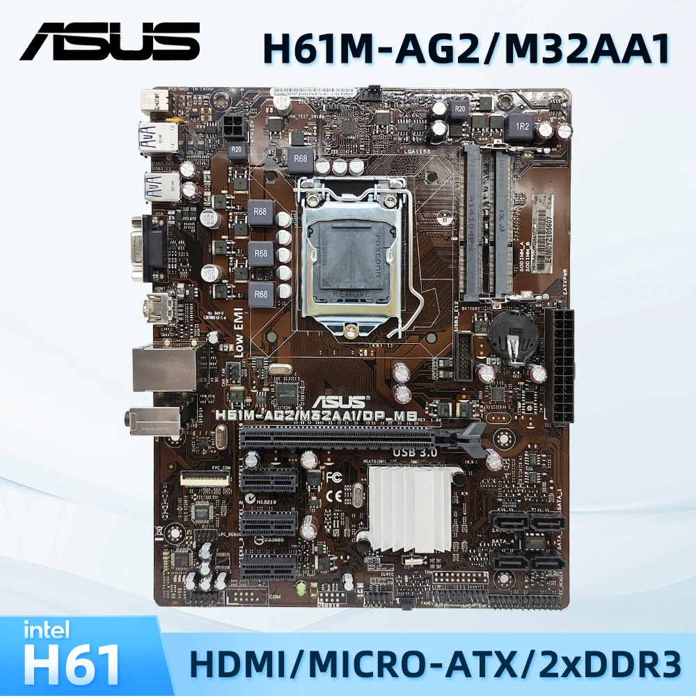 Б/у Материнская плата ASUS H61M-AG2/M32AA1/DP_MB, разъем LGA 1155, поддержка 2-го 3-го поколения Core i3 i5 i7 Intel H61, набор микросхем 2X DIMM DDR3 16 Гб