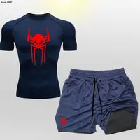 2099 Compression Shirt Man Spider Fitness Gym 2 in 1 Shorts Workout Rashguard Jiu Jitsu Running Joggers Training Clothes Set Men 1