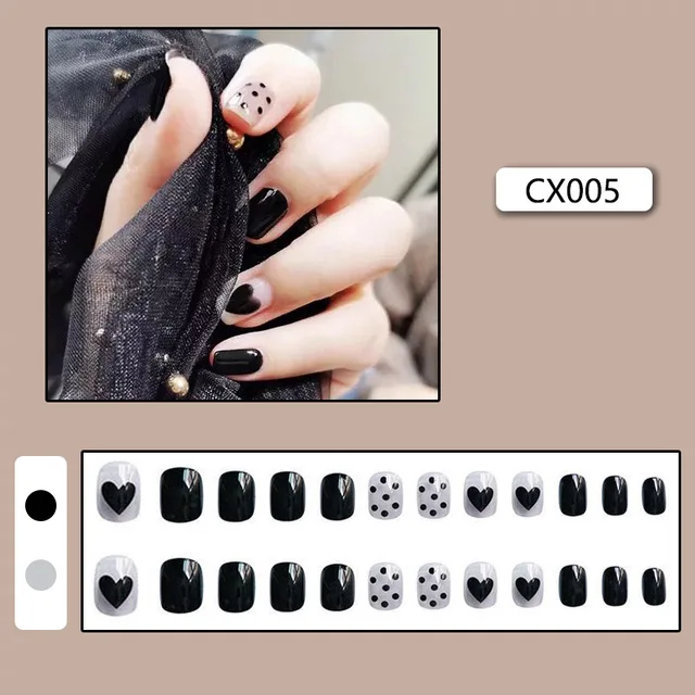 24pcs/box Fake Nails Press on Short Reusable with Designs Set French Artificial Pink False Tipsy Stick-on Nails Tips Art CX005