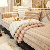 New Universal Cushion Sofa Cover Cloth Towel Anti-cat Scratch Rabbit Plush Sofa Cushion Winter Thickened Sofa Cover 2