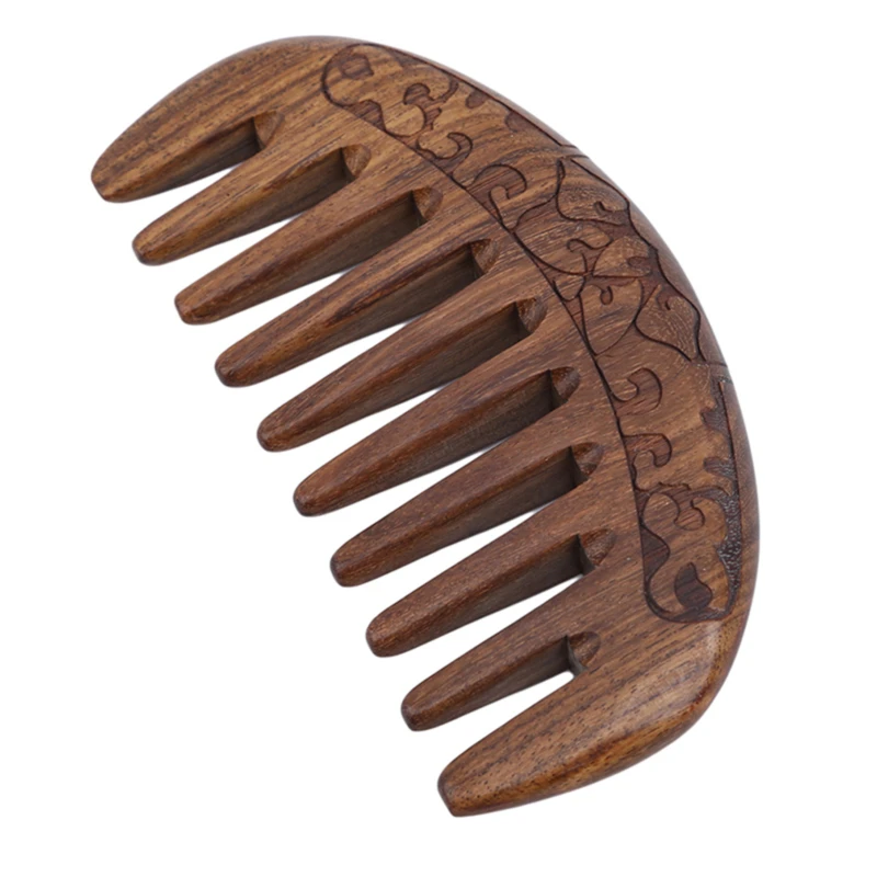 Handcrafted Sandalwood Crescent Comb – Wide-Tooth Anti-Static Wooden Hair Comb with Carved Detailing