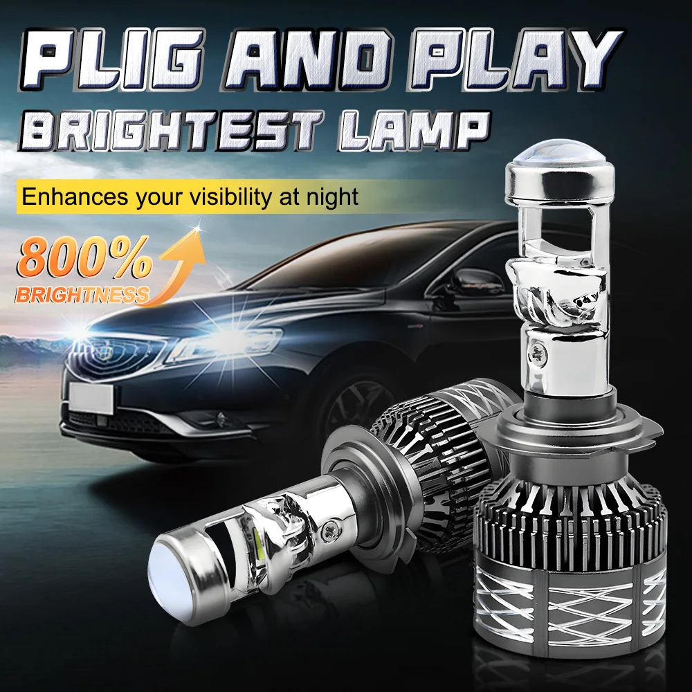 H7 H4 LED 프로젝터 렌즈 자동차 헤드라이트 전구 H11 9005 9006 HB3 HB4 1200000LM 초고휘도 CANBUS 자동차/오토바이 6000K 램프 LHD 12V