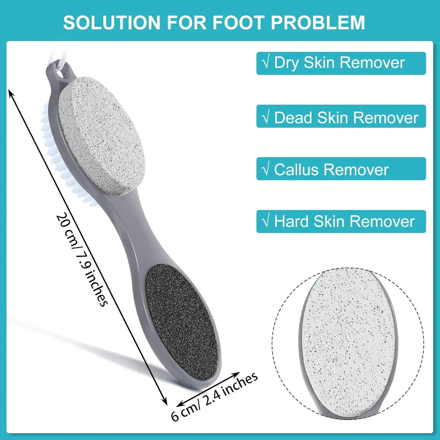 4 in 1 Foot Care Tool Pedicure Tool Foot Scrubber Brush Foot File Callus Remover Rasp Pumice Stone Nail Cleaning Brush