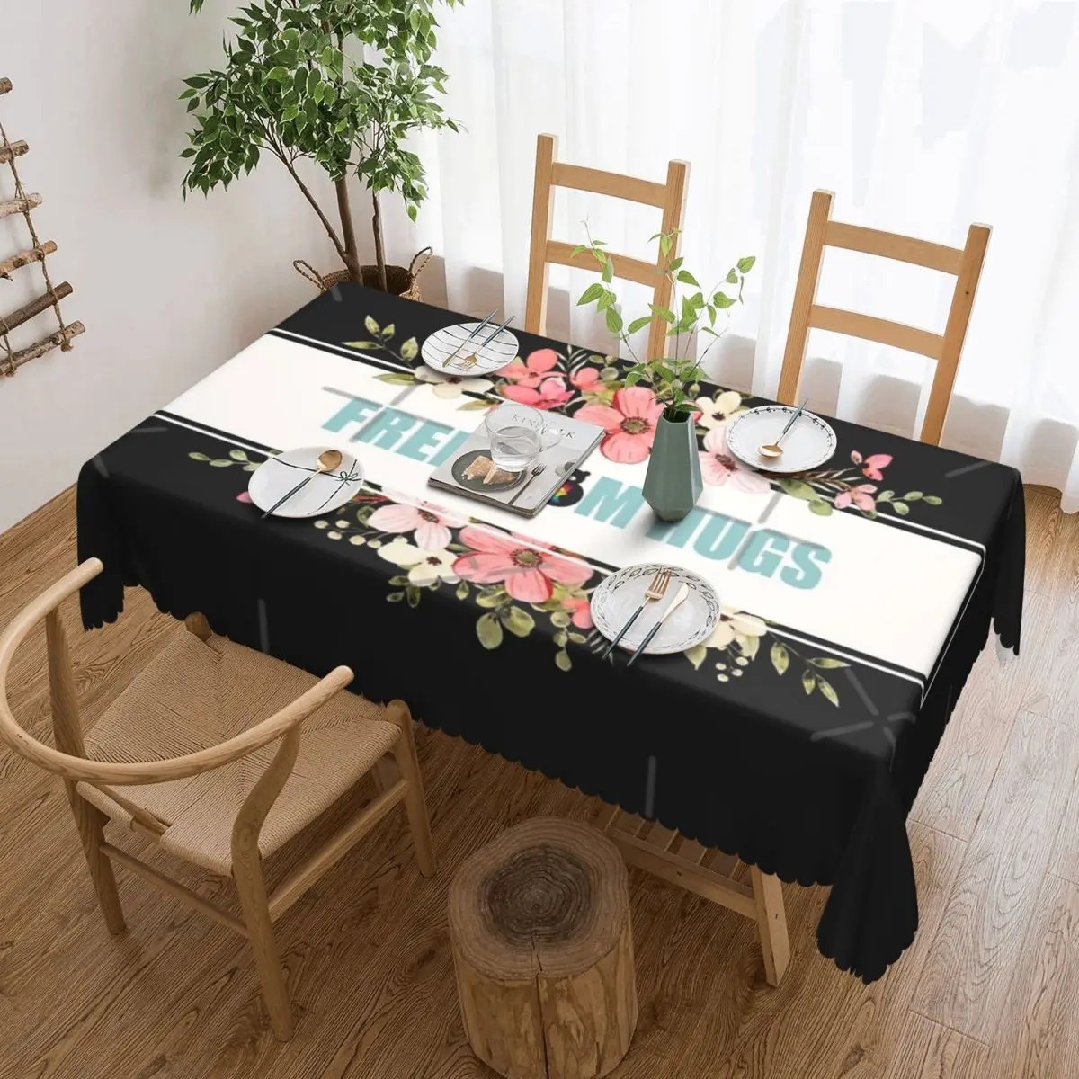 

Free Mom Hugs Flower Beautiful Tablecloth 54x72in wrinkle resistant Decorative Border Festive Decor