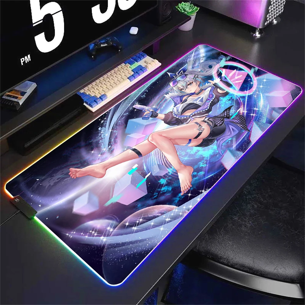 Rubber Mouse Pad RGB Honkai Star Rail Silver Wolf Sparkle Ruan Mei MouseMat LED Large Keyboard Gaming Mousepad Locking Edge Mat