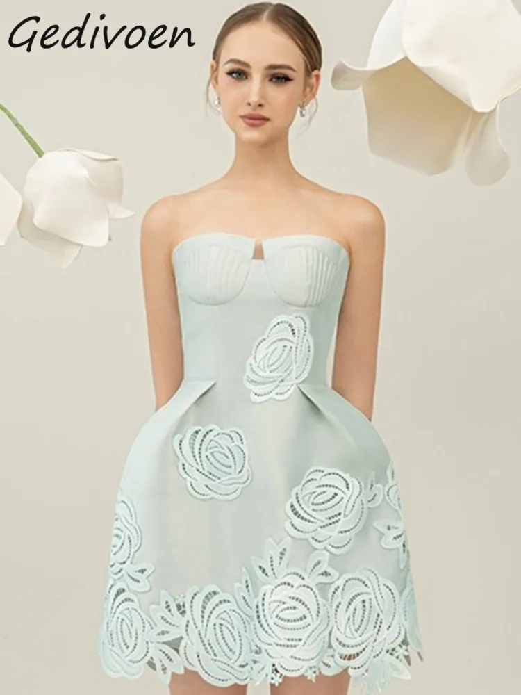 

Осеннее модное дизайнерское зеленое винтажное платье Gedivoen на бретельках, женское облегающее короткое платье мини с вырезом лодочкой и открытыми плечами и вышивкой