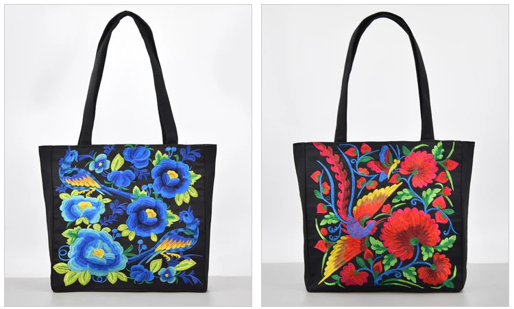 Ethnic Style Flower Embroidery Canvas Tote Shoulder Bag Large Capacity Handbag For Women - Image 10