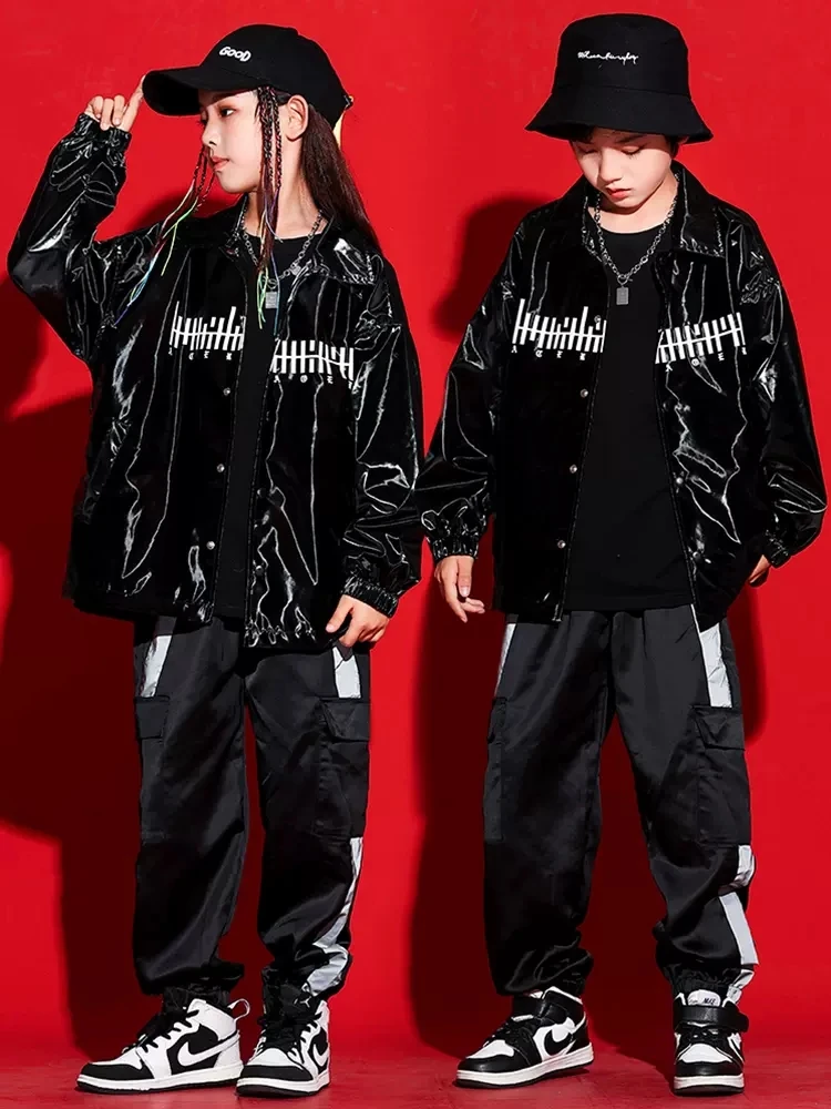 New Kpop Hip Hop Dance Clothes For Kids Streetwear Leather