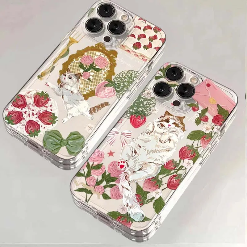 Soft Cat and Strawberry Design Phone Case - Fun and Stylish Cover