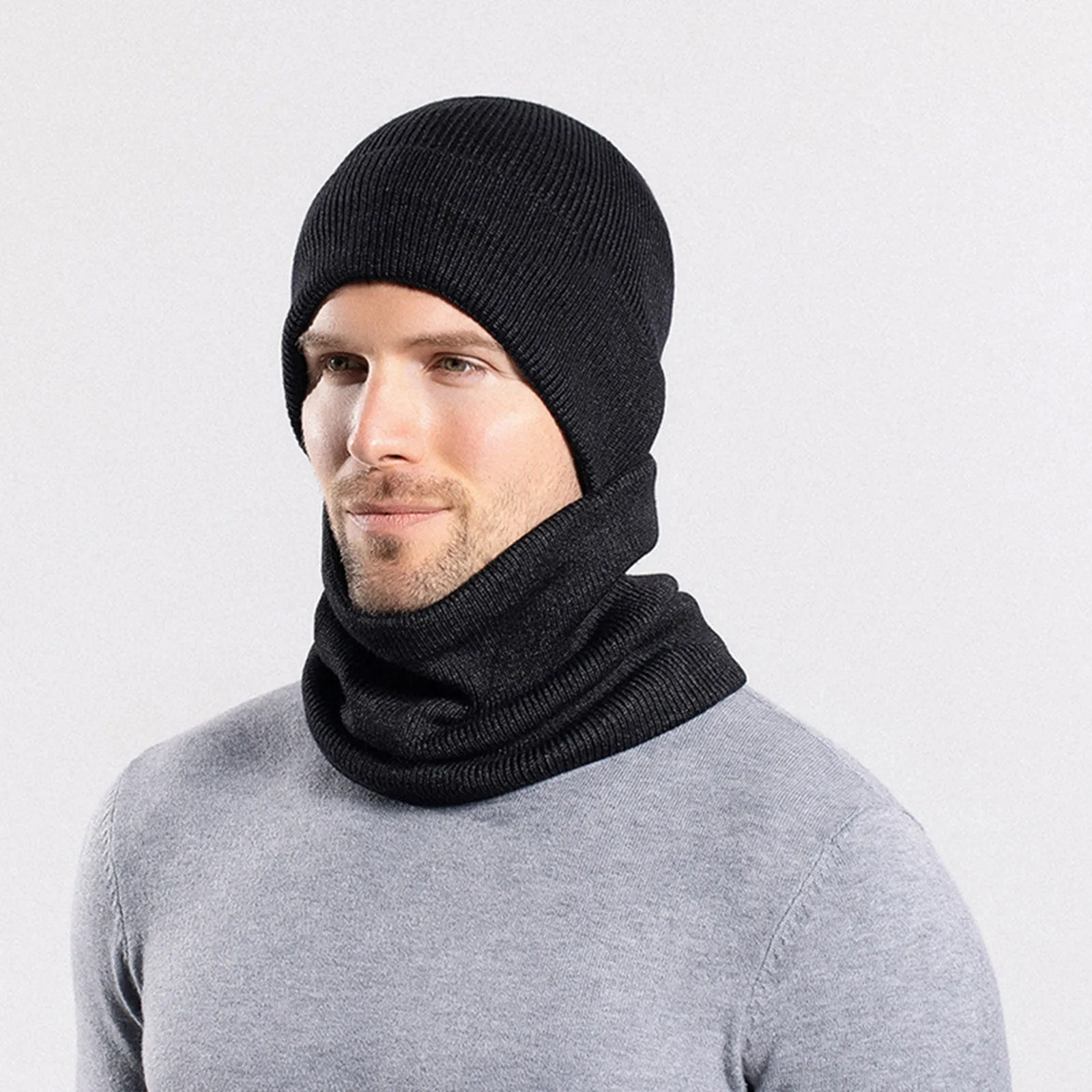 

Couples Winter Cotton Warm Knit Knit Hat Warm Bib Men's And Women's Hats Bib Two Piece Set Hat Gloves Set Women