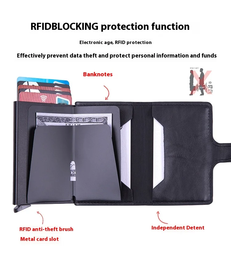 Borsa antifurto per carte di credito, portafoglio con clip per carte esplosive, in lega di alluminio, scatola per carte pop-up automatica RFI_voghion.com