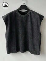 Gilet rétro délavé pour hommes, toutes saisons, couleur unie, décontracté, confortable, pur coton, haute qualité, Streetwear 1