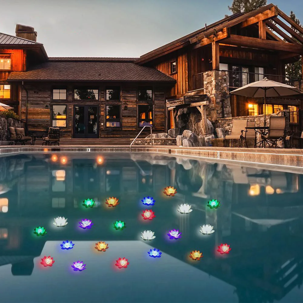 LED Artificial Waterproof Lotus Floating Pond Pool Lamp 18cm Prayer and Wishing Lantern Landscape Fountain Decoration artificial lotus plant