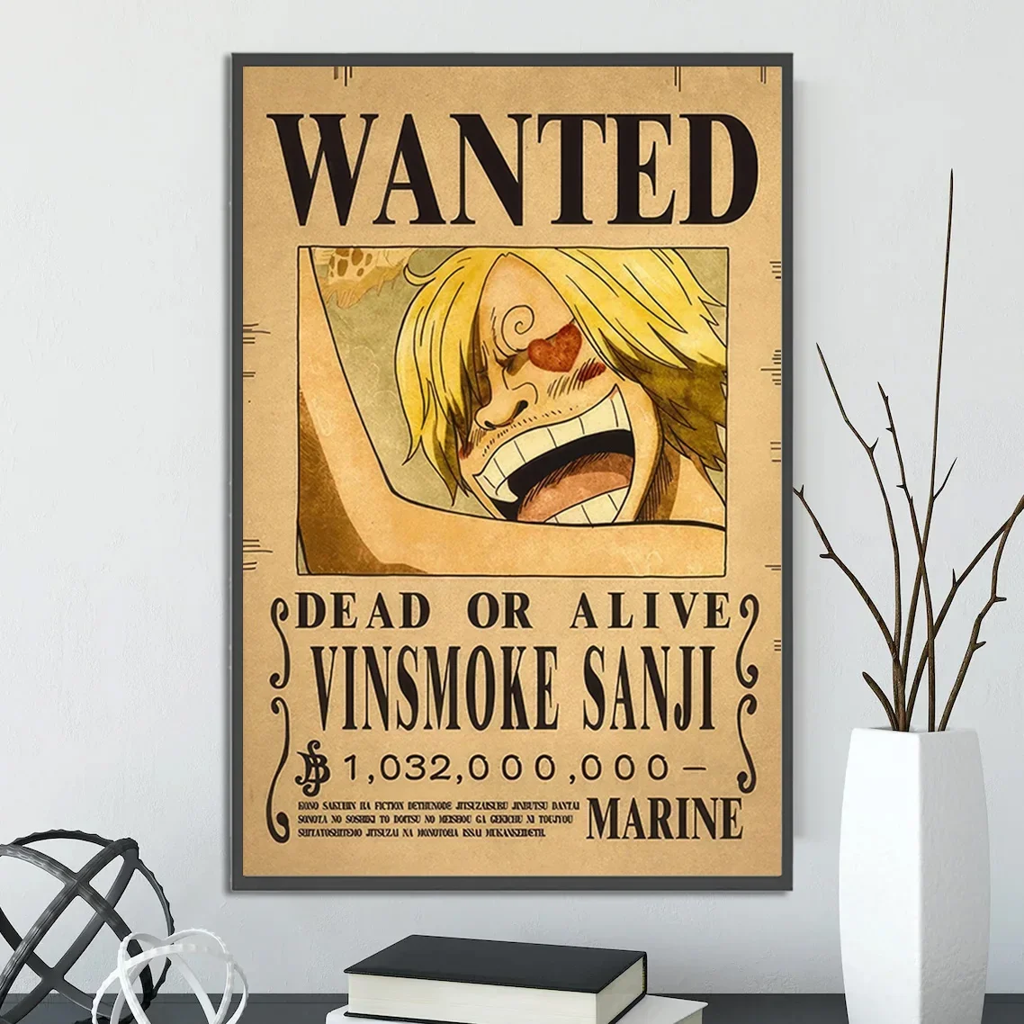 Póster autoadhesivo de One Piece, Orden de recompensa, Luffy, papel tapiz, figuras de Ace, Nami, decoración del hogar, pintura, Anime Zoro, arte de pared, Sanji