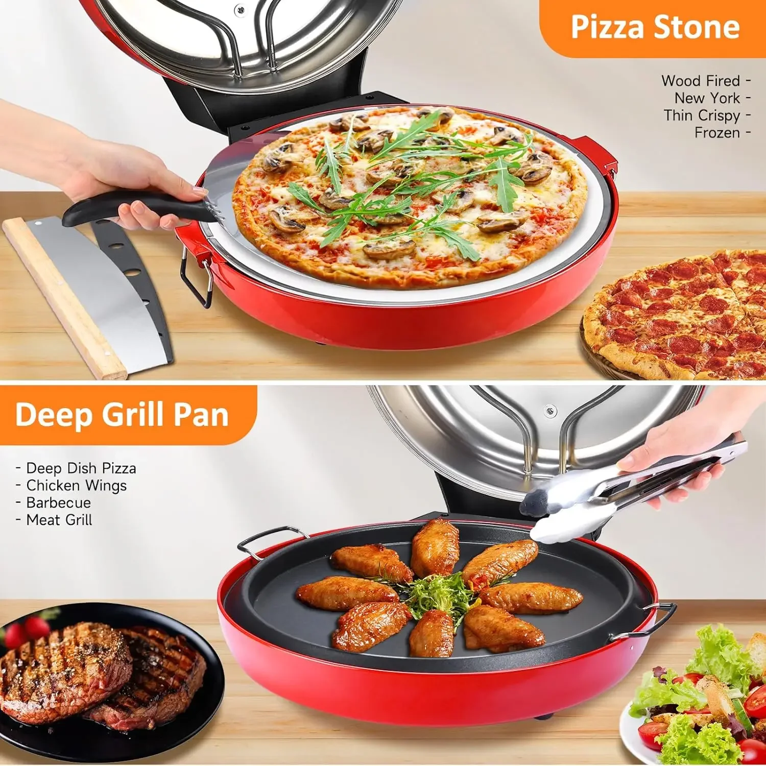 Davivy 16" Indoor Pizza Oven with Stone & Grill Pan, Large Electric Pizza Oven Countertop with Timer, Window, Make