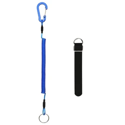 Durable Coiled Fishing Lanyards with Retractable Rod Tie Belt and Metal Carabiner (Blue 2pcs set)