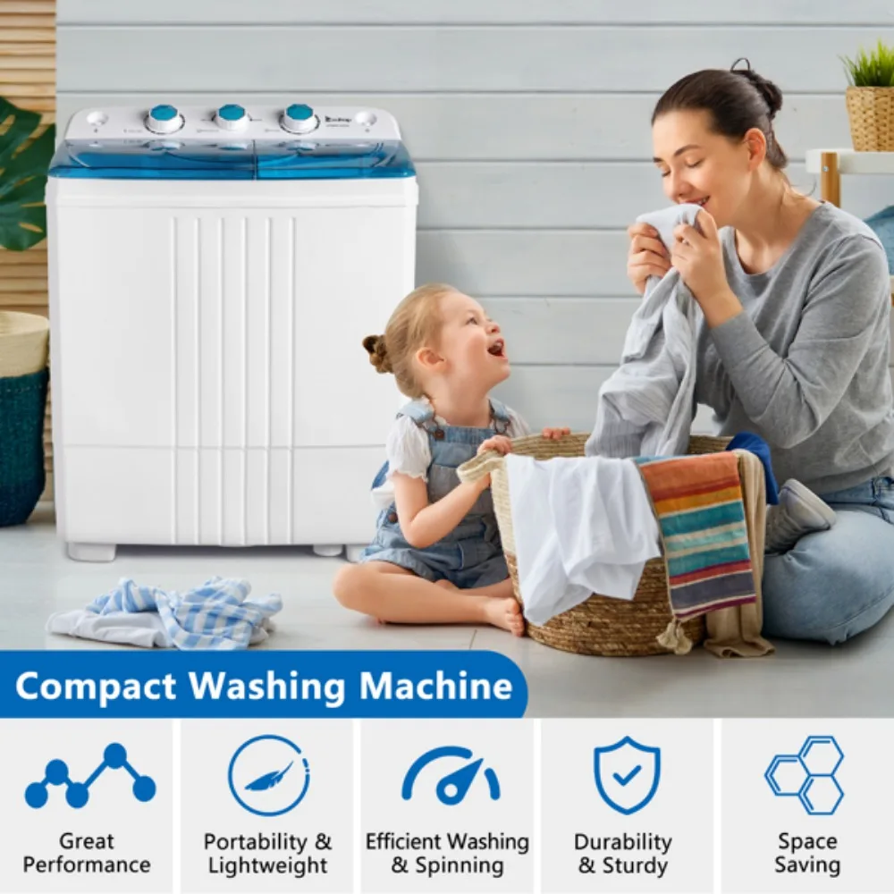 Washing Machine, with Built-in Drain Pump 20Lbs Semi-automatic Twin Tube for Apartment, Dorms, and More, Washing Machine