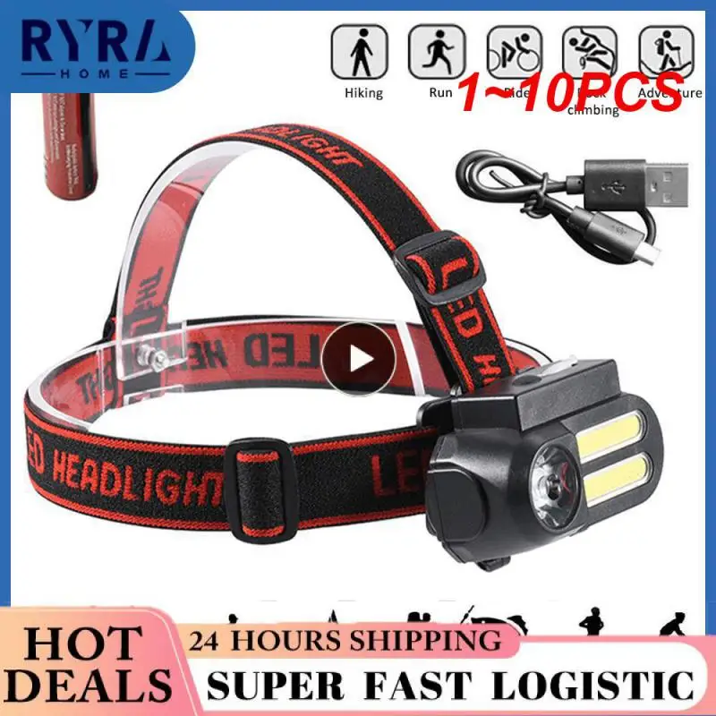 

1~10PCS LED Headlamp Headlights Outdoor Camping Portable Mini XPE+COB Headlamp USB Charging Fishing Cycing Light for 18650