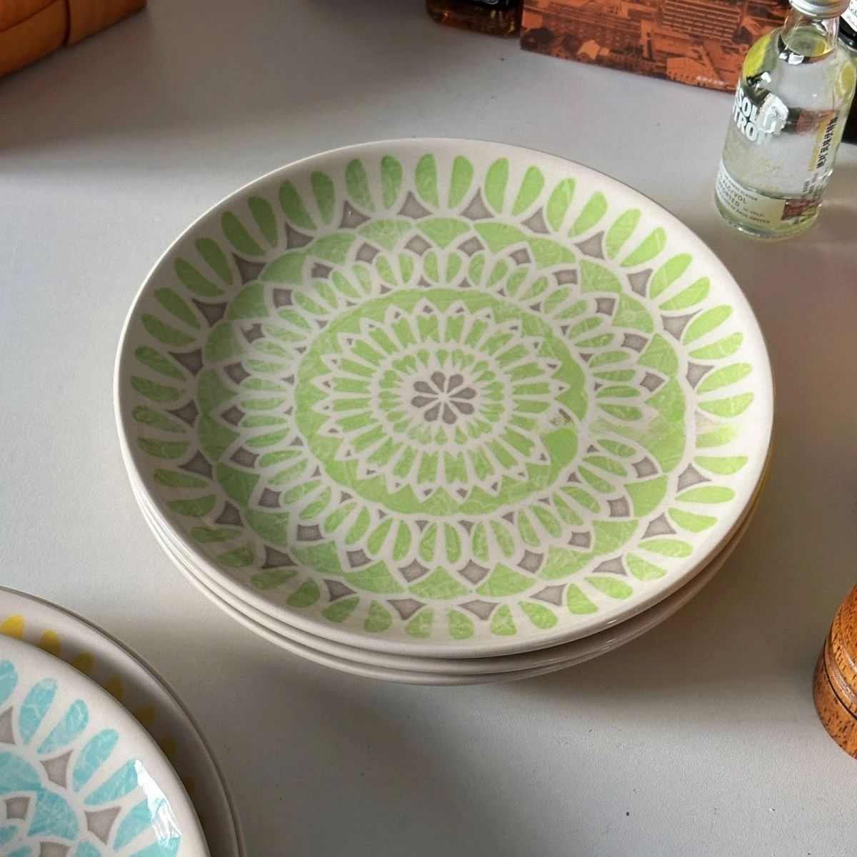 Ceramic Round Shape Floral Plates Dinner Sets Large Capacity Large Plate Dessert Salad Plate Beautiful Table Tableware Services