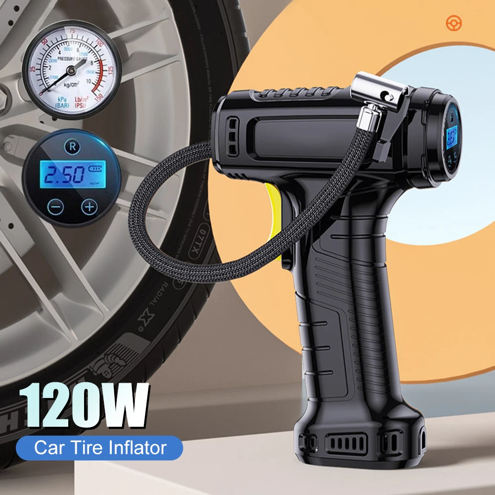 

120W Car Tire Inflator Wireless/Wired Portable Car Air Compressor Electric Inflatable Pump With LED For Cars Motorcycles Bikes