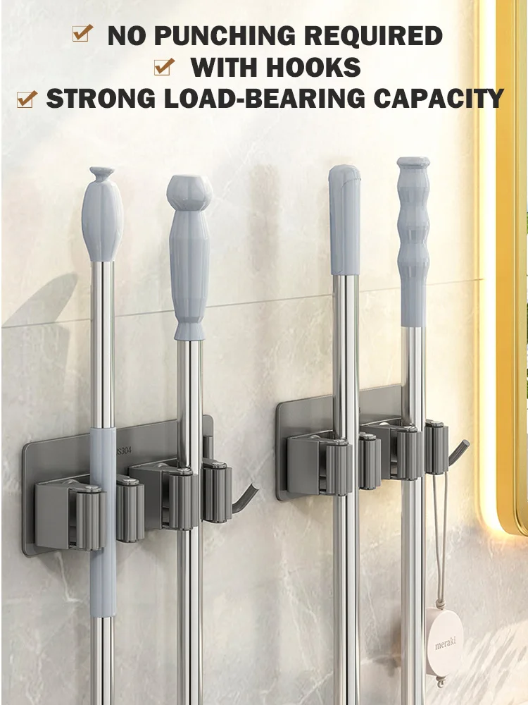 

Mop Broom Holder Bathroom Wall Mounted Mop Organizer Holder Brush Storage Rack Kitchen Clip Seamless