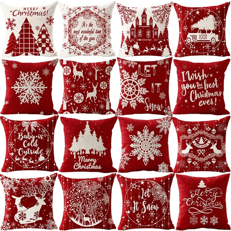 

2024 New Year Christmas cushion cover Linen pillow covers Holiday decoration Home Decor salon Sofa Pillow Case Throw/Couch