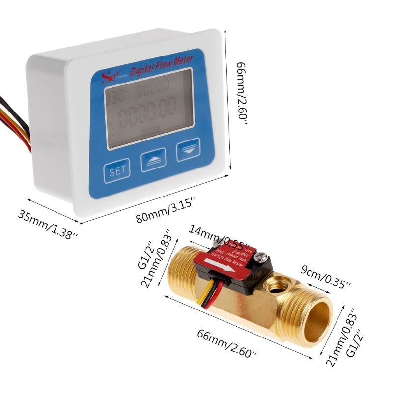 

Digital LCD display Water flow sensor meter flowmeter totameter Temperature time record With G1/2" flow sensor With backlight
