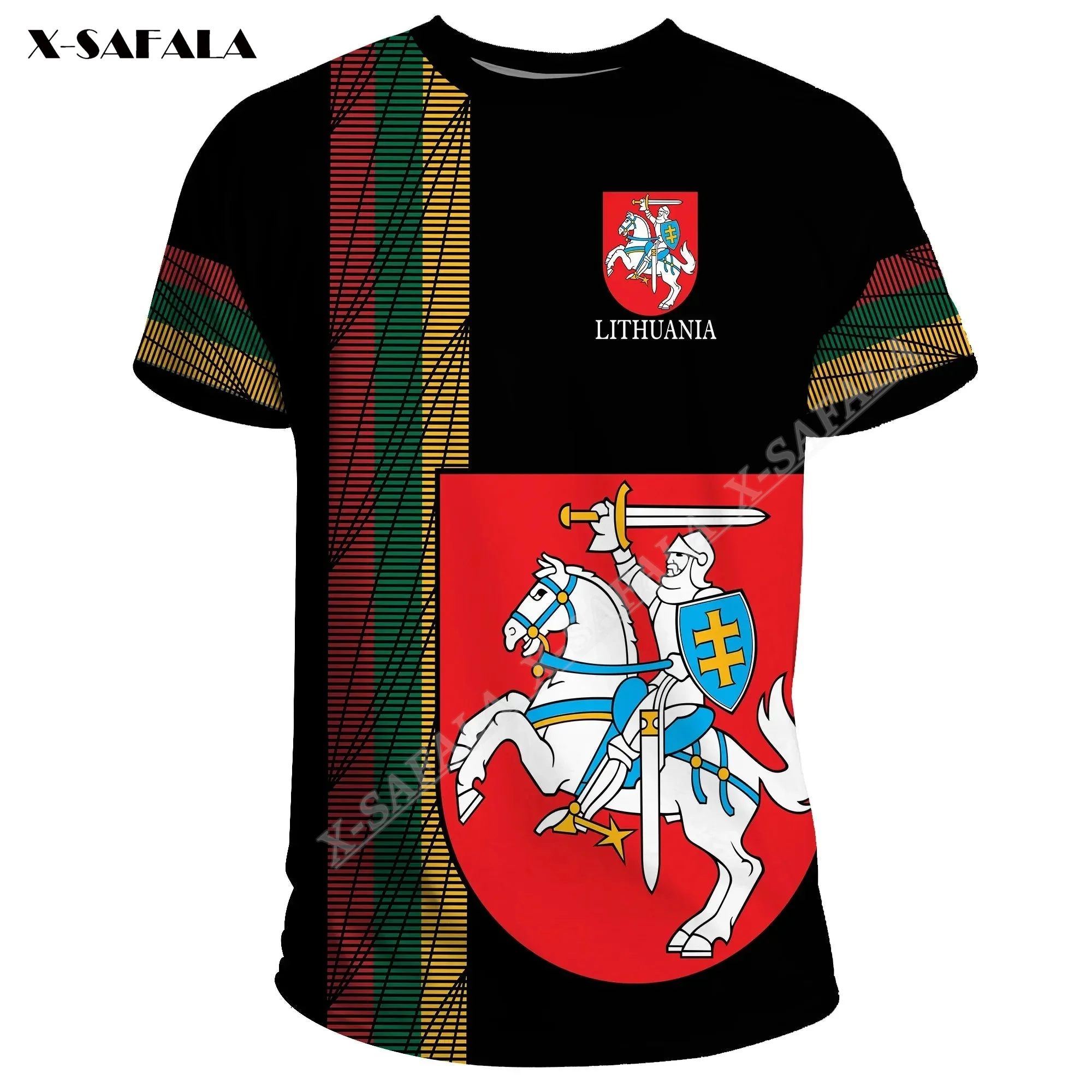 Lithuania United Knight Flag 3D Full Print T-Shirts Top Tee Short Sleeve Casual Milk Fibe Better Than Cotton Breathable