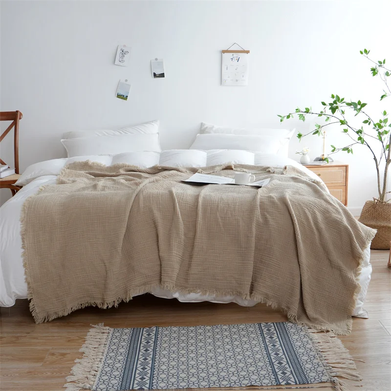 100% Cotton Blanket Yarn Dyed Shawl Tassels Style Plaid Jacquard Blankets Skin-friendly Bed Linen High Quality Gift cobertor 2