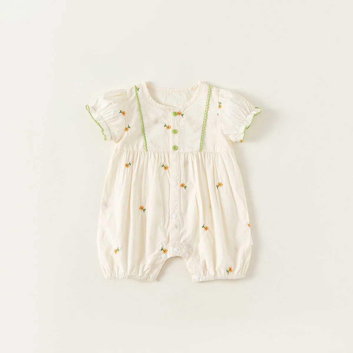 

Baby Girls Romper Summer Floral Print Stringy Selvedge Short Sleeve Single Breasted Newborn Girls Bodysuit Infant Girls Jumpsuit